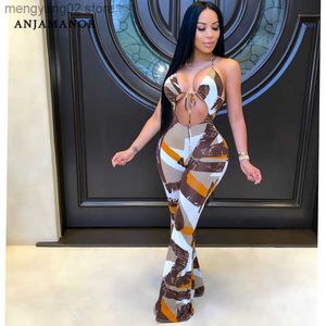 Jumpsuits de mujeres Rompers Brown Multi Palazzo Jumpsuit Clothing Women Outfits For Woman Night Club Night Legper Rompper D64-CG25 T230504