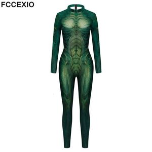 Monos de mujer Mamelucos FCCEXIO Green Alien Print Fiesta de vacaciones Body sin costuras Mujer Moda Sexy Stretch Ropa casual Cosplay Traje Mono 230630