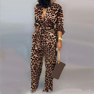 Women's Jumpsuits & Rompers Sexy Women Romper Leopard Tied Waist Long Sleeve Jumpsuit Night Clue Autumn Clothing Set3245