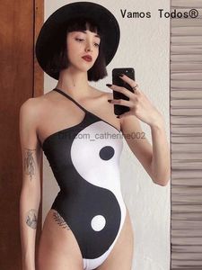 Combinaisons pour femmes Barboteuses Body à bretelles spaghetti simples pour femmes Mode Blanc Noir Impression Style chinois One Piece Body Suit Short Bodycon Jumpsuit T230531