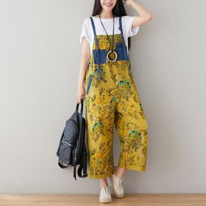 Monos para Mujer Mamelucos Tirantes Pierna Ancha Babero Jeans Tirantes De Gran Tamaño Pantalones De Mezclilla con Entrepierna Caída Pantalones Vaqueros Holgados con Flores Estampadas Lavadas A La Cadera