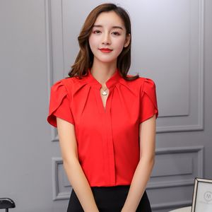 Combinaisons pour femmes Barboteuses femmes hauts et chemisier chemise corps à manches courtes col en V blanc rouge rose bleu été automne femme coréenne vêtements de travail vêtements 221123