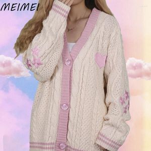 Tricots pour femmes 2023 Automne Rose Lover Tay Col V Lor Star Broderie Swi Knit Cardigan Vintage Oversize Bouton Pull Y2k Streetwear