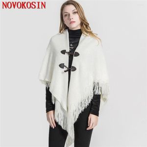 Femmes Tricots 9 Couleurs Deux Couche Lâche Cape Automne Triangle Poncho Femmes Outstreet Corne Boucle Tricots FemaleTassel Long Chandail Châle