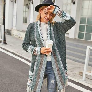 Femmes Tricots BOHO INSPIRÉ Bohème Chandail Manteau Hiver Mi-long Lâche Manches Longues Tricoté Cardigan À Franges Top Vintage Femmes