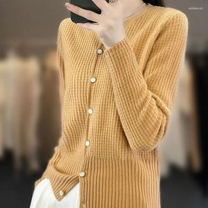 Femme Knits Djzdsm Femmes Merino Wool Top Classic Crew Neck Simple Small Cardigan Fashion All-Match Sweater Mode