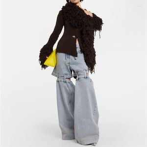 Frauen Strick Pullover 2023 Herbst Koreanische Mode Wolle Gemischt Asymmetrische Strickjacke Hohe Qualität Lange Ärmeln Top Strickwaren