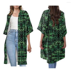 Tricots pour femmes Open Front Coat Polynesian Tribal Clothing Samoan Designs Green Tapa Flower Print Custom Kimono Cardigan Women