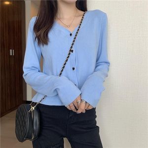 Women's Knits Women's Short Sweater V-neck Long Sleeve Slim Knit Cardigan Retro Solid Color Top Jacket