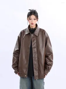 Women's Leather Autumn American Retro Women Coat Ventage Brown Jacket Fashion Clothing Winter PU