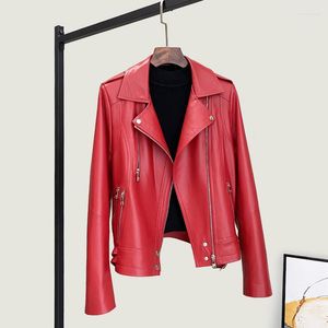 Cuir Femme Autunm 2023 Veste authentique Femmes Real SheepSkin Mabet Female Biker Red Coats and Jackets Chaquetas de Mujer Fcy1891