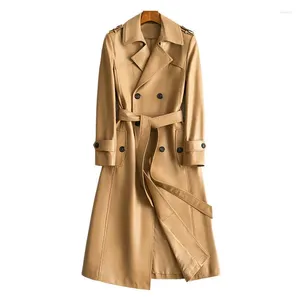 Vestes en cuir de mouton pour femmes, mode printemps/automne, col de costume à lacets, Long manteau coupe-vent véritable, vestes pour dames