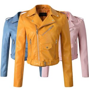 Abrigo corto negro de piel sintética para mujer, chaquetas de moto para invierno y otoño 2021, chaqueta amarilla para mujer, PU ajustado