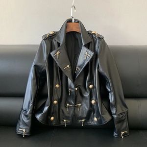 Cuir femme Faux cuir veste en cuir véritable manteau femmes fermetures à glissière en cuir véritable peau de mouton moto mode marque de luxe Designer dames hauts grande taille 230927