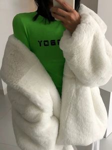 Manteau d'hiver chaud en fausse fourrure pour femme, surdimensionné, épais, blanc, moelleux, manches longues, ample, décontracté, élégant, mode coréenne, streetwear, pardessus 231114