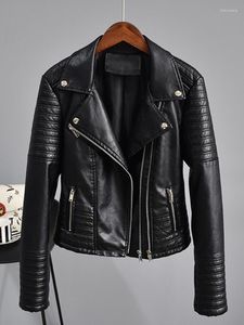 Women's Leather Motorcycle Faux Jackets Autumn Women Long Sleeve Black Punk Bomber Short Jacket Female Rivet Zipper Outerwear