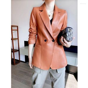 Traje de piel de oveja auténtica de cuero para mujer, chaquetas para mujer, abrigos con solapa auténtica 2022, moda de otoño, cortavientos suave ajustado