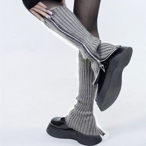 Calentador de piernas para mujer, moda de invierno, Color sólido, con cremallera, cubierta para botas, calcetines, medias para mujeres y niñas