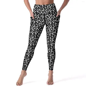 Leggings pour femmes Pantalon de yoga imprimé animal léopard noir et blanc taille haute décontractée Leggins Collants de sport à séchage rapide Cadeau d'anniversaire