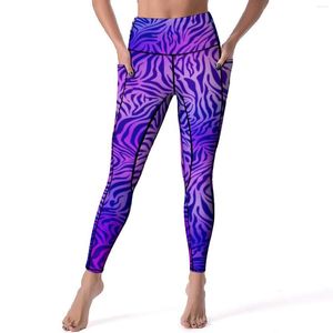 Leggings femme bleu violet zèbre Sexy Animal imprimé Gym Yoga pantalon Push Up Stretch Sport Legging poches Design élégant Leggins