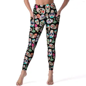 Leggings pour femmes Coloré Sugar Skull Sexy Day Of The Dead Push Up Pantalon de yoga Esthétique Stretch Leggins Lady Entraînement Collants de sport