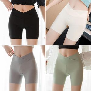 Mallas de mujer cintura cruzada más entrepierna pantalones de seguridad de seda de hielo al por mayor estilo de verano de mujer Anti-Light tamaño grande sin Curlin