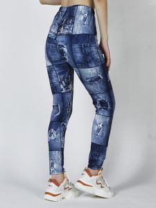 Leggings pour femmes CUHAKCI femme imprimé Faux Denim trou pantalon taille haute pantalon Fitness Legging dégradé bleu femmes décontracté jegging