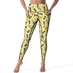 Leggings pour femmes mignon petites abeilles dessin animé imprimé animal entraînement gymnase pantalons de yoga taille haute décontractée Leggins Stretch Design collants de sport XXL