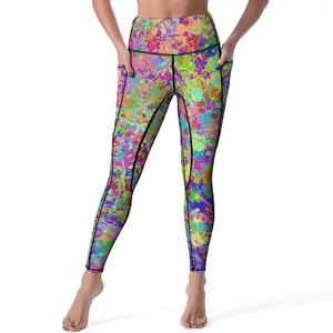 Leggings pour femmes Fun Neon Paint Pantalons de yoga Poches Éclaboussures Sexy Push Up Vintage Sport Legging Stretch Graphique Entraînement Leggins