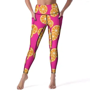 Leggings de mujer Naranjas Rebanadas Frutas sexy Imprimir Cintura alta Pantalones de yoga Leggins transpirables Diseño de dama Fitness Correr Medias deportivas