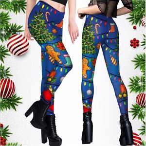 Leggings Femmes Zawaland Arbre de Noël 3D Imprimer Femmes Party Sexy Collants Ceinture Taille Moyenne Flocons de Neige Slim Fit Pantalon Filles Pantalon Bas