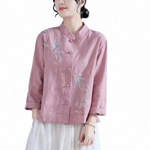 Vêtements à manches LG pour femmes Chinois Traditionnel Oriental Cott Lin Vintage Hanfu Tops Thé Art Oriental Tang Costume Rétro Top u3yG #