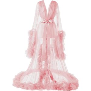 Robes de mariée longues pour femmes, Lingerie en Tulle Transparent, peignoir de maternité, Illusion de séance photo, écharpe de mariage, chemise de nuit de fête