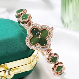 Montre porte-bonheur trèfle à quatre feuilles pour femmes, bracelet de luxe en agate verte, à quartz, étanche