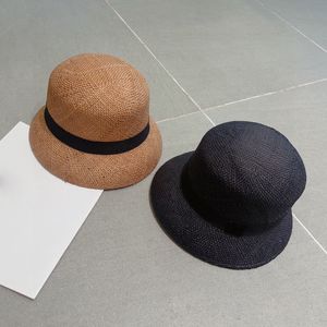 Chapeau seau de luxe pour femmes, en Fiber de papier, de styliste, pour vacances en plein air, voyage, lettre en métal, chapeau de paille respirant