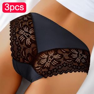 Bragas de mujer 3 piezas Ropa interior de encaje Bragas para bragas de mujer Conjunto Lencería íntima sexy Encaje Nylon Calzoncillos eróticos Bragas transparentes Mujer 230316