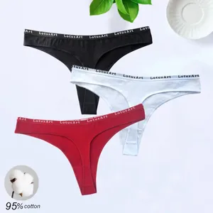 Culotte Femme 3pcs / pack coton doux string femmes plus taille fitness hanche levage g-string lettres ceinture taille basse sous-vêtements sans couture