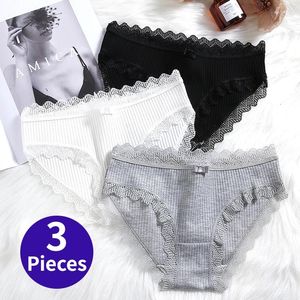 Culotte Femme Bzel 3pcs / Set Sous-vêtements en coton respirant Femme Dentelle Bows Slips Lingerie confortable Simple Sous-vêtements rayés