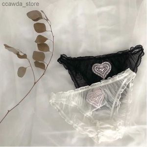 Bragas de mujer Hada Transparente Volantes Encaje Ropa interior sexy Rosa Bordado Corazón Ahueca hacia fuera Bragas Mujeres Calzoncillos sin costuras Lencería Tangas Q231120