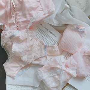 Bragas para mujer, ropa interior rosa claro para mujer, ropa interior bonita de algodón japonés dulce con cordones, calzoncillos cortos de cintura media-baja con lazo