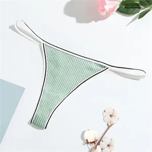 Culotte tanga taille moyenne sans couture pour femme, sous-vêtement côtelé en forme de T, confortable, en coton, sous-vêtements solides, Lingerie féminine