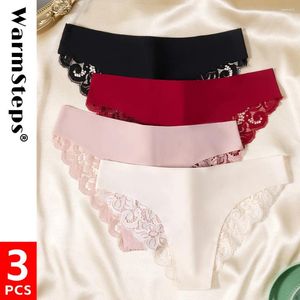Culotte Femme WarmSteps 3pcs / Kit Femmes Sous-vêtements 3 pièces Dentelle Sexe Slip Femme Soft Ice Soie Lingerie Low Rise