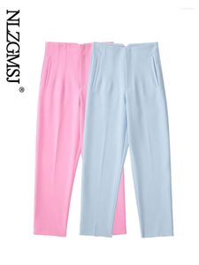 Pantalones de mujer 2023 trajes de pantalón de primavera de cintura alta para mujer de oficina Beige Chic botón Zip elegante rosa Casual mujer 202304