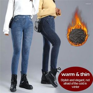 Pantalones para mujer 2024 Moda de invierno Grueso Fleece Velvet Jeans Thermal Slim Leggings Felpa Stretch Estudiantes Retro Azul Pantalones Mujeres Lápiz