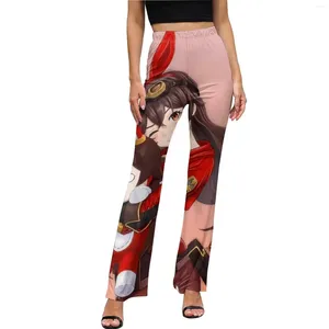Pantalones de mujer Amber Genshin Impact Casual verano Anime diseño elegante pantalones acampanados elásticos de cintura alta ajustados elásticos Harajuku
