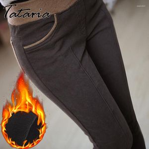 Pantalones de mujer Otoño Invierno cálido térmico grueso Casual de talla grande 5XL 6XL pantalones de bolsillo mallas femeninas lápiz ropa de calle