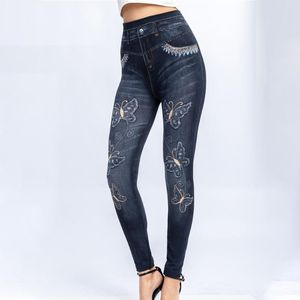 Pantalones para mujer Capris jogging deportes polainas mujeres cintura alta faux denim jeans lápiz push up bulift estiramiento cómodo yoga pantalones de chándal legging