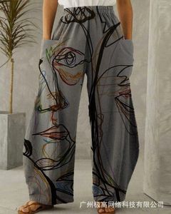 Pantalones de mujer con estampado de figura, cintura alta, holgados, pierna ancha, moda informal, pantalones de primavera y verano, vestido de longitud completa