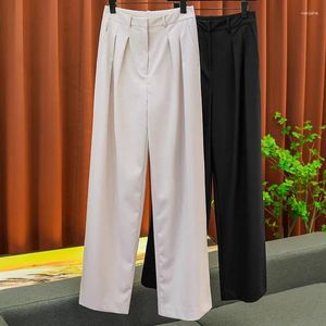 Pantalones para mujer GGHK, tela de lana peinada, traje informal, moda Retro, pantalones drapeados de cintura alta, elegantes y rectos