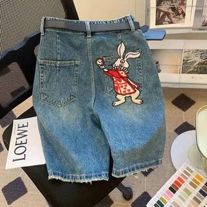Pantalon femme Harajuku lapin taille haute short en jean été 2024 mince droit décontracté Punk Rock gymnase jean homme